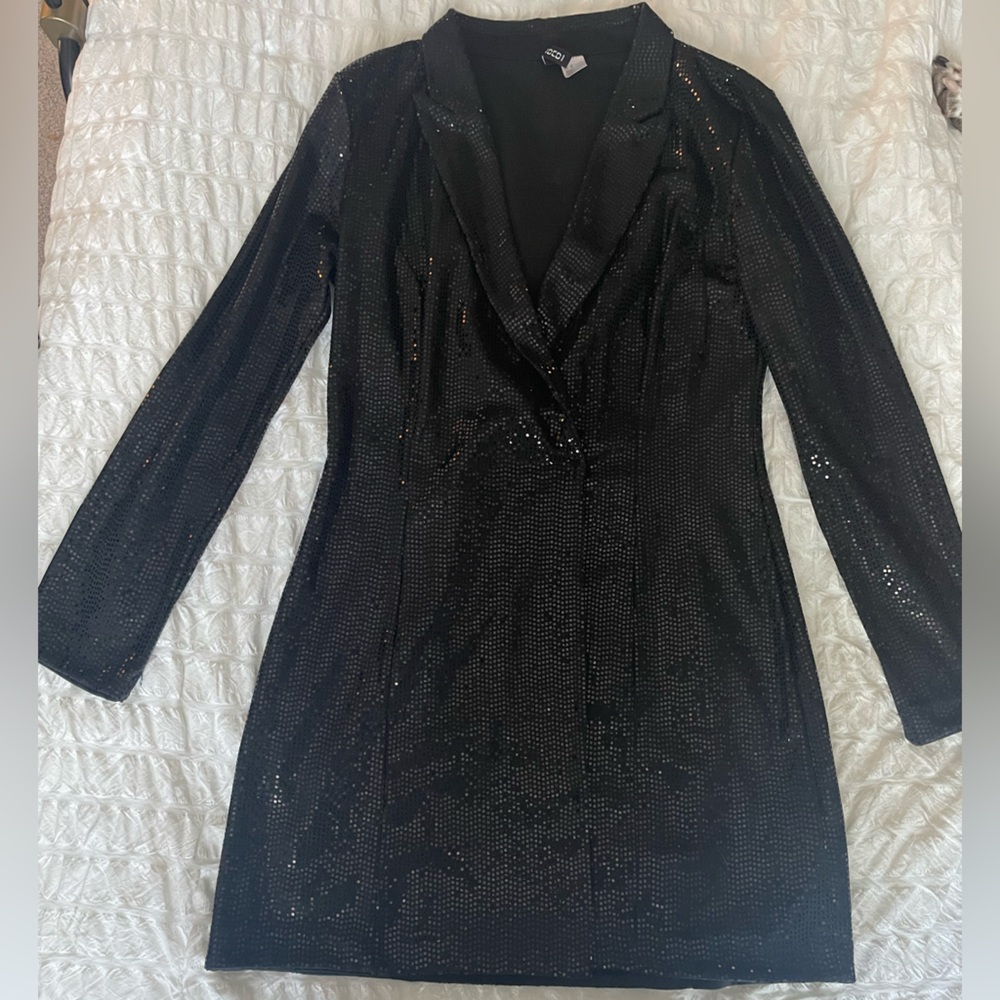 Black Sequin Mini Blazer Dress - Size Medium